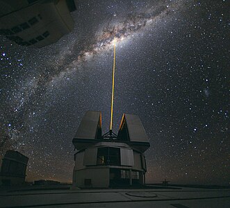Laser toward the Milky Way's centre at Adaptive optics, by ESO/Yuri Beletsky