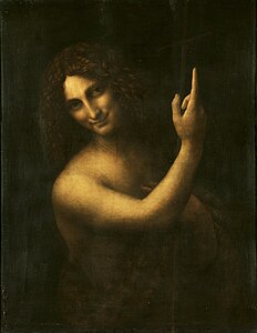 Saint John the Baptist, by Leonardo da Vinci (edited by Dcoetzee)
