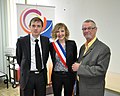 Jacques Cambolive en compagnie de ses successeurs à la mairie de Bram, André Viola et Claudie Faucon-Méjean en 2011