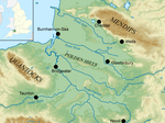 Carte topographique d'une partie du Somerset avec les collines de Mendip au nord-est.