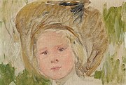 Oil sketch Child in a hat with a black rosette, Mary Cassatt, c. 1910