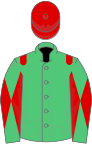Emerald green, red epaulets, diabolo on sleeves, red cap