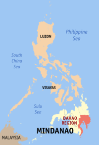 Mapa han Pilipinas nga nagpapakita kon hain nahimutangan an Davao nga Rehiyon (Rehiyon XI)
