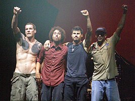 Rage Against the Machine in 2007. Left to right: Tim Commerford, Zack de la Rocha, Brad Wilk, and Tom Morello.