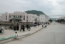 A view of downtown T'ongch'ŏn-ŭp, North Korea.