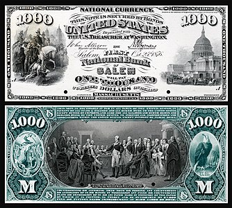 One-thousand-dollar National Bank Note, by the American Bank Note Company