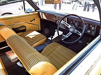 A car interior with houndstooth pattern upholstery