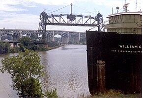 SS William G. Mather at collision bend, in her Cleveland Cliffs livery