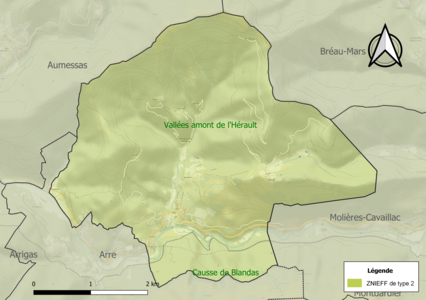 Carte des ZNIEFF de type 2 sur la commune.