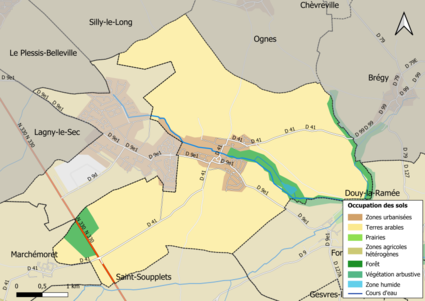 Carte des infrastructures et de l'occupation des sols en 2018 (CLC) de la commune.