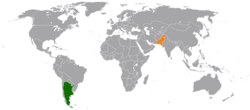 Map indicating locations of Argentina and Pakistan