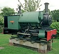 Cliffe Hill Mineral Railway locomotive Isabel, preserved on a plinth in Stafford in 1974. Now running at Amerton Railway.