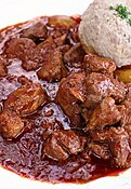 Goulash in Bavaria is often made with a mix of beef and pork, and served with a bread dumpling.