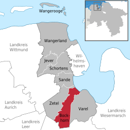 Läget för kommunen Bockhorn, Niedersachsen i Landkreis Friesland