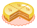 Image 8A cake with one quarter (one fourth) removed. The remaining three fourths are shown by dotted lines and labeled by the fraction 1/4 (from Fraction)