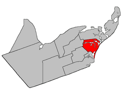 Location within Gloucester County, New Brunswick map erroneously shows pre-1896 boundaries