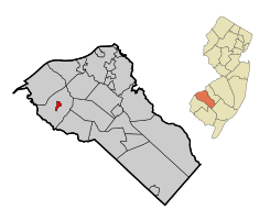 Map of Swedesboro highlighted within Gloucester County. Inset: Location of Gloucester County in New Jersey.