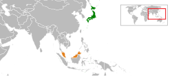 JapanとMalaysiaの位置を示した地図