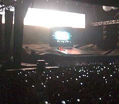 Kanye West performing "Good Morning" at the Bercy Arena in Paris, France on November 20, 2008, during the Glow in the Dark Tour.