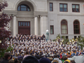 Notre Dame Band in front of Bond Hall