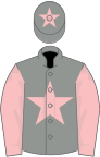 Grey, pink star and sleeves, pink star on cap