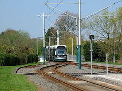 Tram to Phoenix Park entering single track