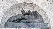 The bust of Cecil Rhodes at Rhodes Memorial in Cape Town, South Africa after being decapitated by a grinder.