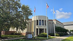 A colo photograph of a building with the words "TEXAS ENERGY MUSEUM" affixed to the front