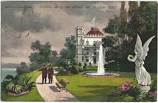 Postcard (around 1900) with the interned King Ludwig II and his psychotherapist Gudden on a walk in the park that ended fatally for both of them.