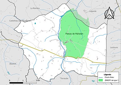 Carte de la ZNIEFF de type 1 sur la commune.