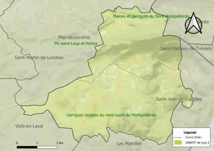 Carte des ZNIEFF de type 2 sur la commune.