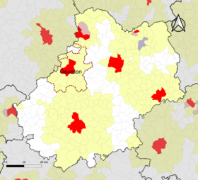 Localisation de l'aire d'attraction de Gourdon dans le département du Lot.