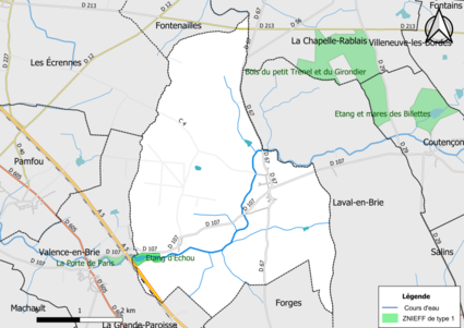 Carte des ZNIEFF de type 1 de la commune.