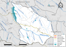 Carte en couleur présentant le réseau hydrographique de la commune