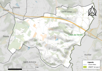 Carte de la ZNIEFF de type 2 sur la commune.