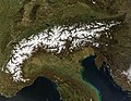 Image 3Satellite photo showing the Alps in winter, at the top of the Italian peninsula. (from History of the Alps)