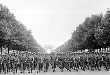 The U.S. 28th Infantry Division on the Champs Élysées in the "Victory Day" parade on 29 August 1944.