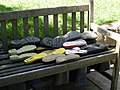 Wellington boots drying on a bench