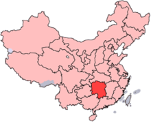 A map of China with Hunan province highlighted