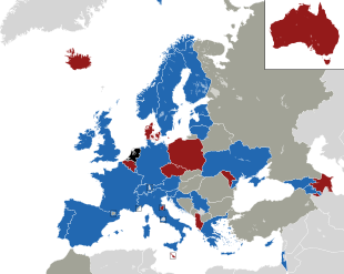 Um mapa colorido dos países da Europa