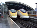 Image 72A pair of Eurostar trains at the former Waterloo International since moved to St Pancras International (from 1990s)