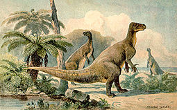 Pintura de um Iguanodon por Heinrich Harder ca. 1916