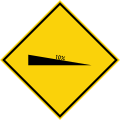 Downhill slope ahead with gradient of 10%