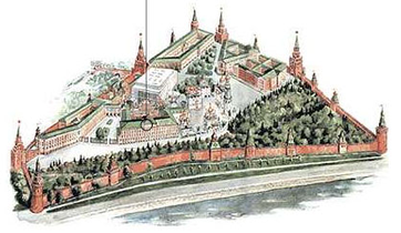 Overview map of Kremlin. Grand Kremlin Palace marked.