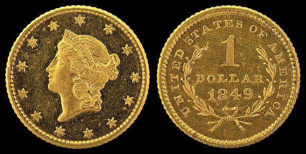 Liberty Head gold dollar, by James B. Longacre and the United States Mint (edited by Godot13)