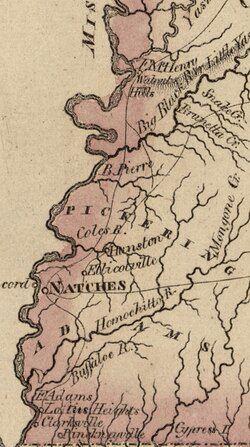 American Natchez District mapped c. 1800 showing Clarksville lower left