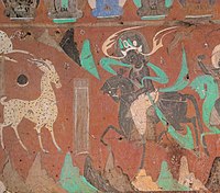 Mogao Cave no. 257mural of the Nine-colored deer and a deity, Northern Wei dynasty