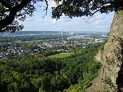 Oberkassel seen from its abandonend quarry – in background, on the other side of the Rhine, Bad Godesberg and Bonn