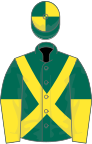 Dark green, yellow cross-belts, halved sleeves, quartered cap