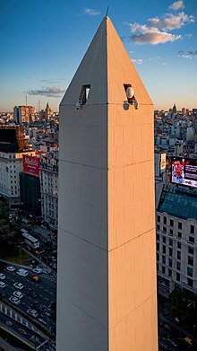 Top of the Obelisk of Buenos Aires as seen from a drone shot.